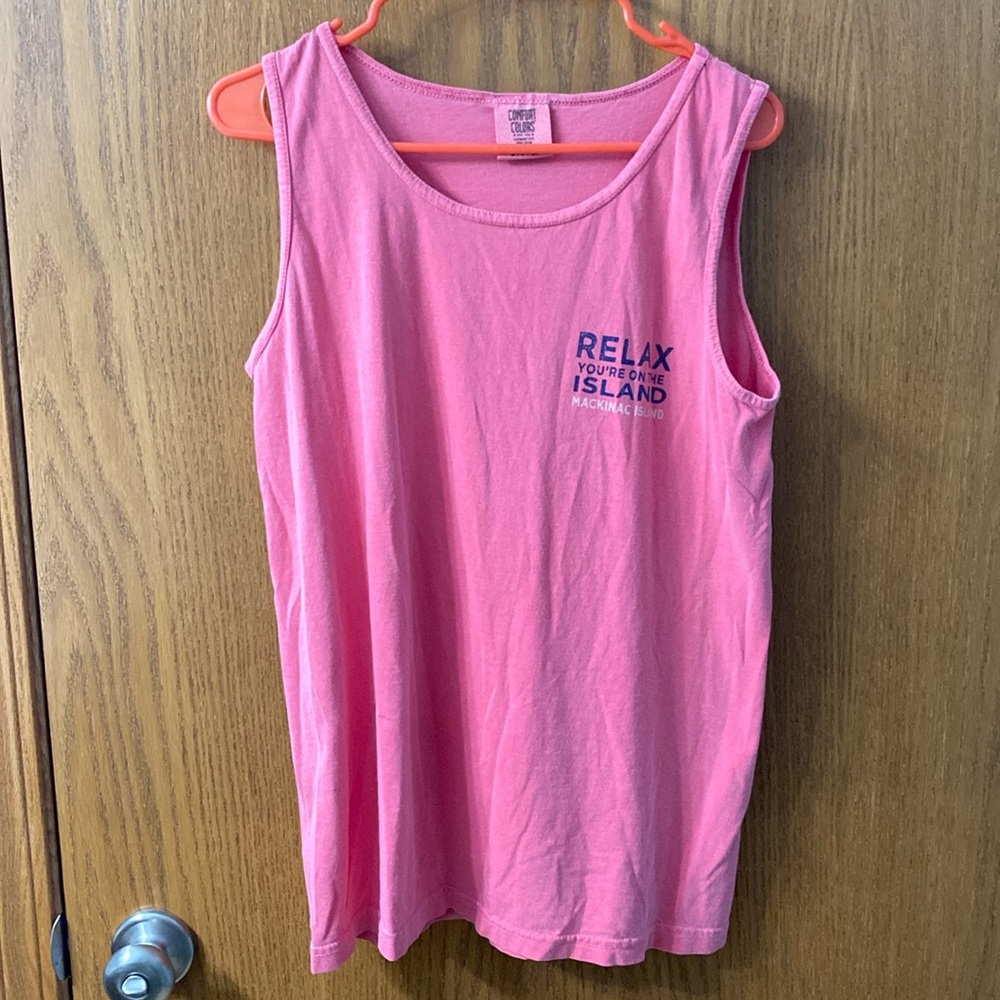 “5/$20” Island Time Mackinac Island pink sleeveless summer vacation shirt